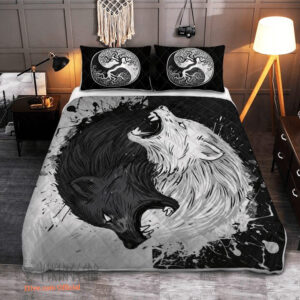 Skoll And Hati - Sons Of Fenrir - Viking Quilt Bedding Set - King - Ettee