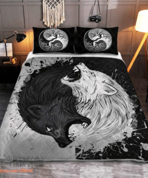 Skoll And Hati - Sons Of Fenrir - Viking Quilt Bedding Set - King - Ettee