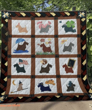 Scottish Terrier Cosplay Witch Pumpkin Pet Dog Lover Quilt Blanket - Super King - Ettee