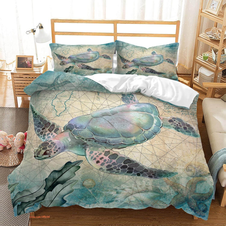 Sea Turtle Ocean Sea Turtle Bedding Set. Luxurious Smooth And Durable - King - Ettee