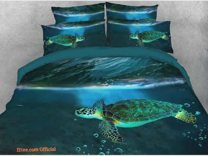 Sea Turtle and Dark Blue Sea Soft Warm Cotton Bed Sheets Spread Comforter Duvet Cover Bedding Sets - King - Ettee