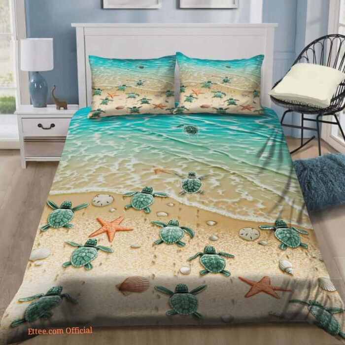 Sea Turtles Starfish On The Sea Cotton Bed Sheets Spread Comforter Duvet Cover Bedding Sets - Ettee - Bed Sheets