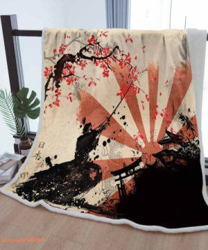 Sherpa Blanket Cherry Blossoms With Samurai Cozy Throw Blankets To Mother Grandma Grandpa Gift Japanese Home Decor - Super King - Ettee