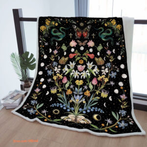 Sherpa Blanket Moon Phase Butterfly Wreath Throw Blanket Starry Sky To Mother Grandma Grandpa Gift - Super King - Ettee
