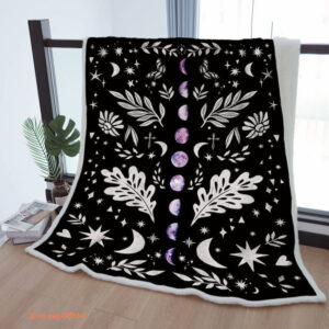 Sherpa Blanket Moon Phase Butterfly Wreath Throw Cozy Blanket Starry SkyTo Mother Grandma Grandpa Gift - Super King - Ettee
