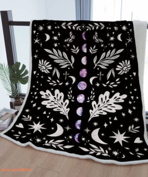 Sherpa Blanket Moon Phase Butterfly Wreath Throw Cozy Blanket Starry SkyTo Mother Grandma Grandpa Gift - Super King - Ettee