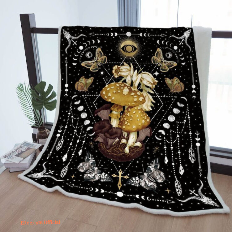 Sherpa Moon Phase Throw Blanket - Boho Butterfly Design - Perfect Gift for Mother, Grandma, or Grandpa - Super King - Ettee
