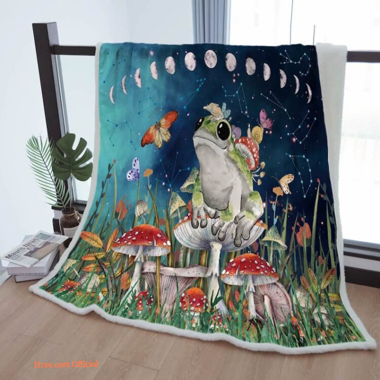 Sherpa Blanket Moon Phase Throw Blankets To Kids Mother Grandma Grandpa Gift Boho Moon Mushroom Butterfly Decor - Super King - Ettee