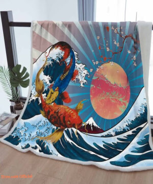 Sherpa Blanket Sunrise With Waves Cozy Throw Blankets To Kids Mother Grandma Grandpa Gift Japanese Home Decor - Super King - Ettee