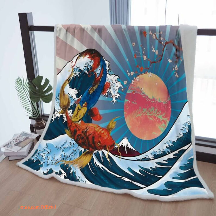 Sherpa Blanket Sunrise With Waves Cozy Throw Blankets To Kids Mother Grandma Grandpa Gift Japanese Home Decor - Super King - Ettee