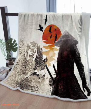 Sherpa Blanket With Samurai Sunrise Cozy Throw Blankets To Mother Grandma Grandpa Gift Japanese Home Decor - Super King - Ettee