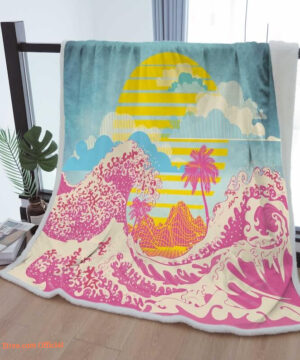 Samurai Sunrise Waves Sherpa Blanket - Cozy Throw for Japanese Home Decor - Perfect Gift for Mother, Grandma, and Grandpa - Super King - Ettee