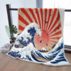 Samurai Sunrise Waves Sherpa Blanket - Cozy Throw for Mother, Grandma, Grandpa - Japanese Home Decor Gift - Super King - Ettee