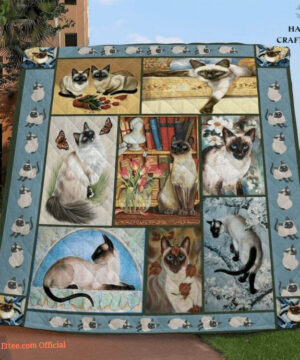 Siamese Playing Butterfly Cat Art Pet Lover Quilt Blanket. Foldable And Compact - Super King - Ettee