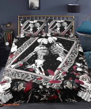 Skull lover 3pcs Comforter set Bedding set Black and White Quilt set For Bedroom - King - Ettee