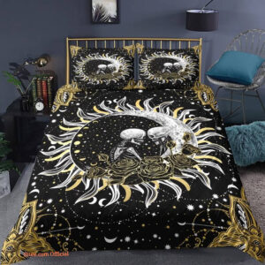 Skull lover Sun and moon Rose 3pcs Comforter set Beddin Boho Quilt set For Bedroom - King - Ettee