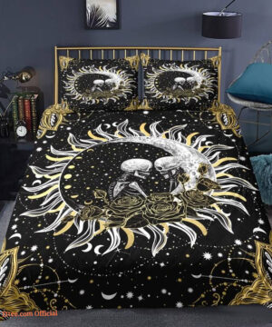 Skull lover Sun and moon Rose 3pcs Comforter set Beddin Boho Quilt set For Bedroom - King - Ettee