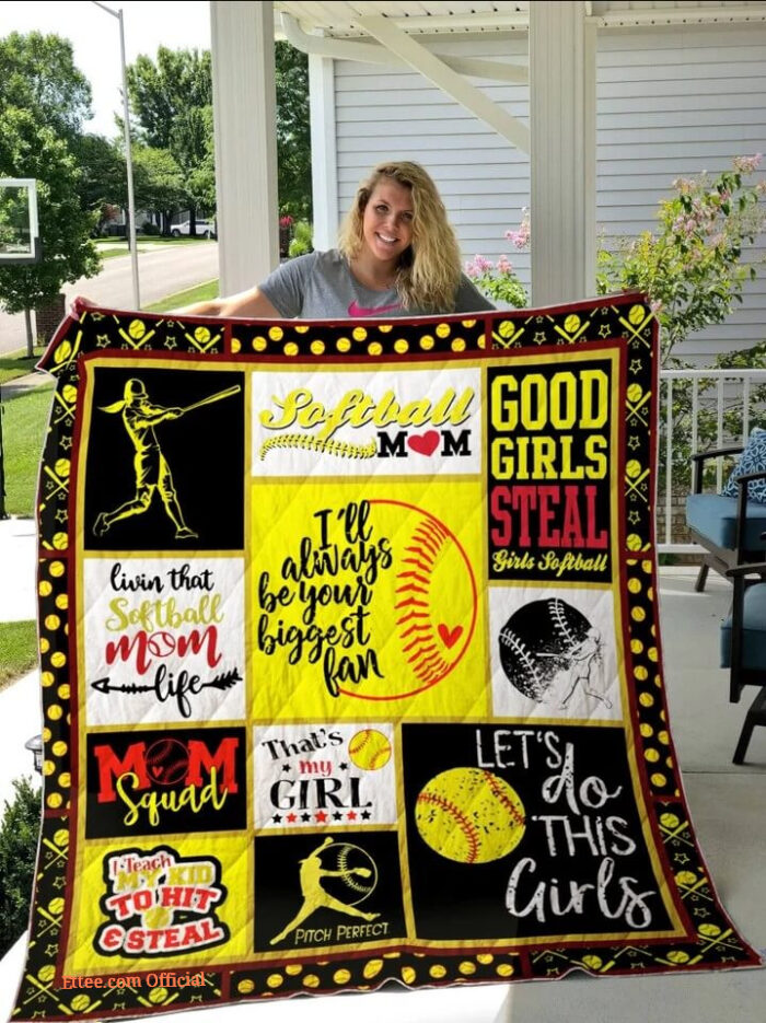Softball Mom I'll Always Be Your Biggest Fan Quilt Blanket Great - Super King - Ettee