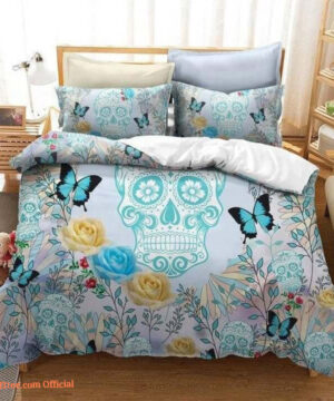 Sugar Butterfly Flower Skull Cotton Bed Sheets Spread Comforter Bedding Sets - King - Ettee