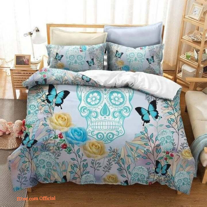 Sugar Butterfly Flower Skull Cotton Bed Sheets Spread Comforter Bedding Sets - King - Ettee