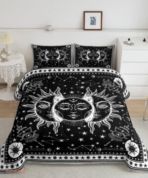 Sun and Moon Comforter Set Psychedelic Mystic Galaxy Bedding Set - King - Ettee