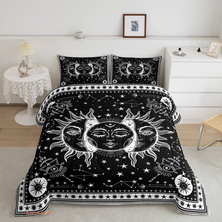 Sun and Moon Comforter Set Psychedelic Mystic Galaxy Bedding Set - King - Ettee
