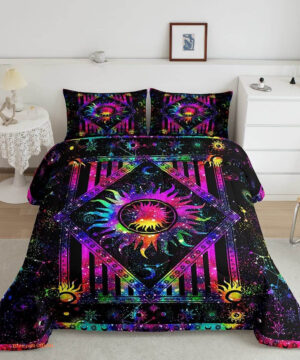 Sun and Moon Comforter Set Rainbow Tie Dye Bedding Sets - King - Ettee