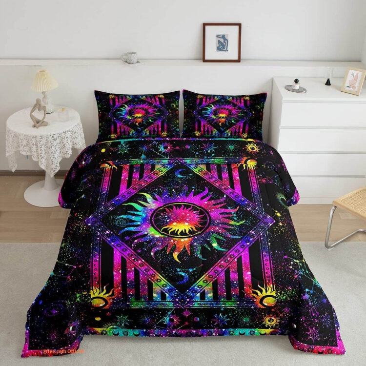 Sun and Moon Comforter Set Rainbow Tie Dye Bedding Sets - King - Ettee