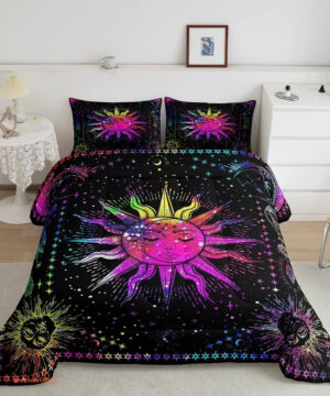 Sun and Moon Psychedelic Mystic Galaxy Bedding Set - King - Ettee