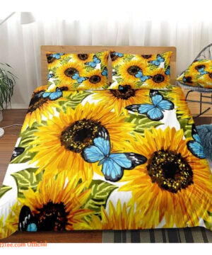 Sunflower And Butterfly Bed Sheets Spread Comforter Bedding Sets - King - Ettee