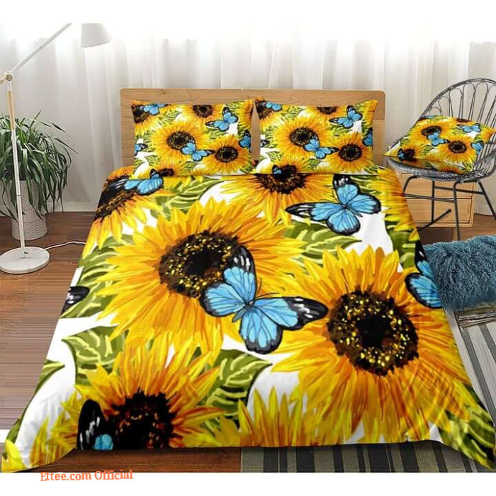 Sunflower And Butterfly Bed Sheets Spread Comforter Bedding Sets - King - Ettee
