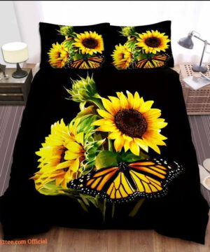 Sunflower And Butterfly Bedding Set. Lightweight And Smooth Comfort - King - Ettee