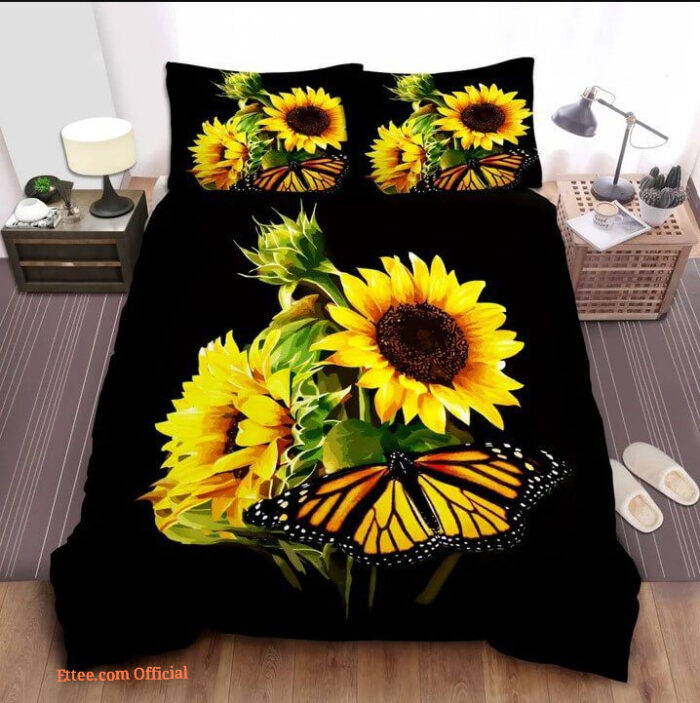 Sunflower And Butterfly Bedding Set. Lightweight And Smooth Comfort - King - Ettee