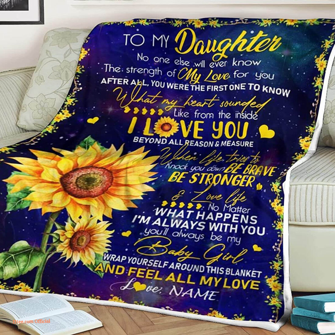 Sunflower quilt blanket to my daughter i'm always with you. foldable and compact - super king