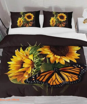 Sunflower and Butterfly Cotton Bed Sheets Spread Comforter Bedding Sets - King - Ettee