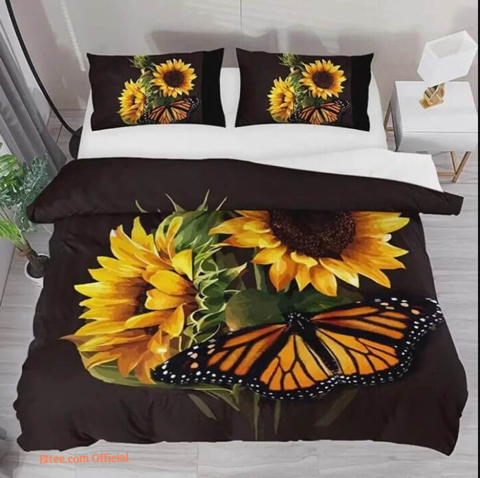 Sunflower and Butterfly Cotton Bed Sheets Spread Comforter Bedding Sets - King - Ettee