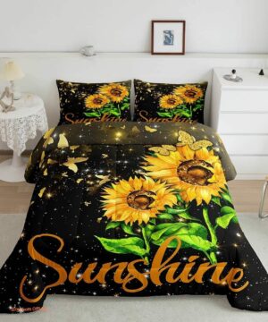 Sunflowers Yellow Color Bedding Set. Comforter Cover w Pillowcases - King - Ettee