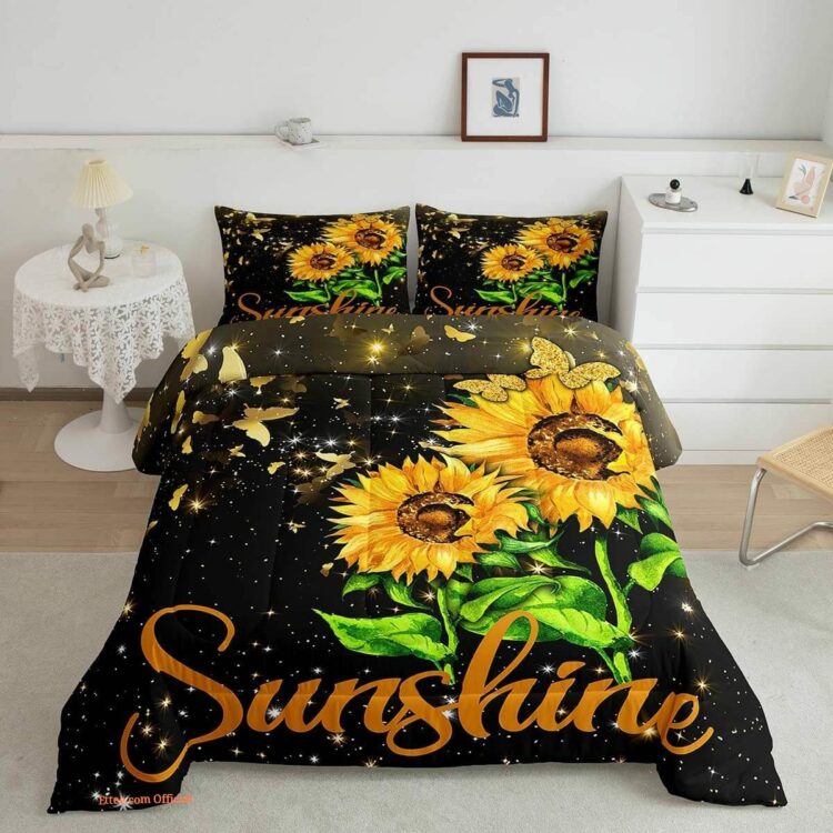 Sunflowers Yellow Color Bedding Set. Comforter Cover w Pillowcases - King - Ettee