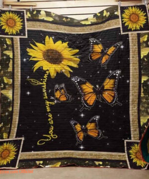 Sunflowers Monarch Butterfly You Are My Sunshine Quilt Blanket - Super King - Ettee