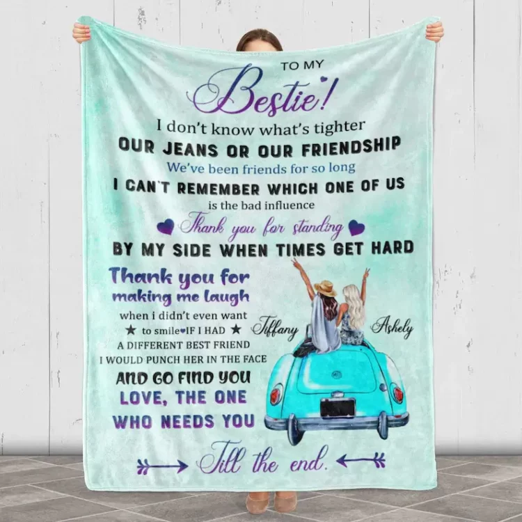 To My Bestie Quily Blanket With Names Custom Gift For Her - Super King - Ettee