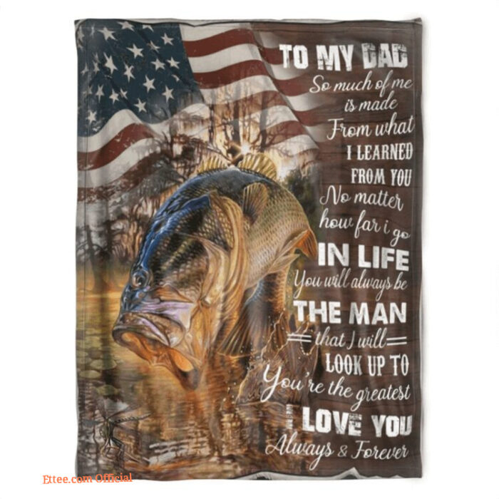 To My Dad Love Fishing Fish Print Blanket For Dadday American Fishing Lovers Blanket Fisherman Blanket   American Flag Fish Blanket - Super King - Ettee