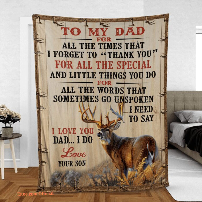 To My Dad Love Your Son Deer 3d Fleece Photo Blanket Fathers Day - Super King - Ettee