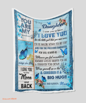 To My Daughter Quilt Blanket Blue Butterfly. Foldable And Compact - Super King - Ettee