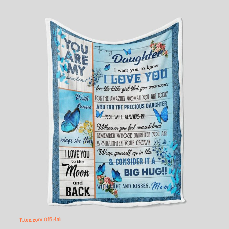 To My Daughter Quilt Blanket Blue Butterfly. Foldable And Compact - Ettee - Blue Butterfly Design
