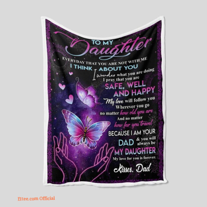 To My Daughter Quilt Blanket Violet Butterfly. Lightweight And Smooth Comfort - Super King - Ettee