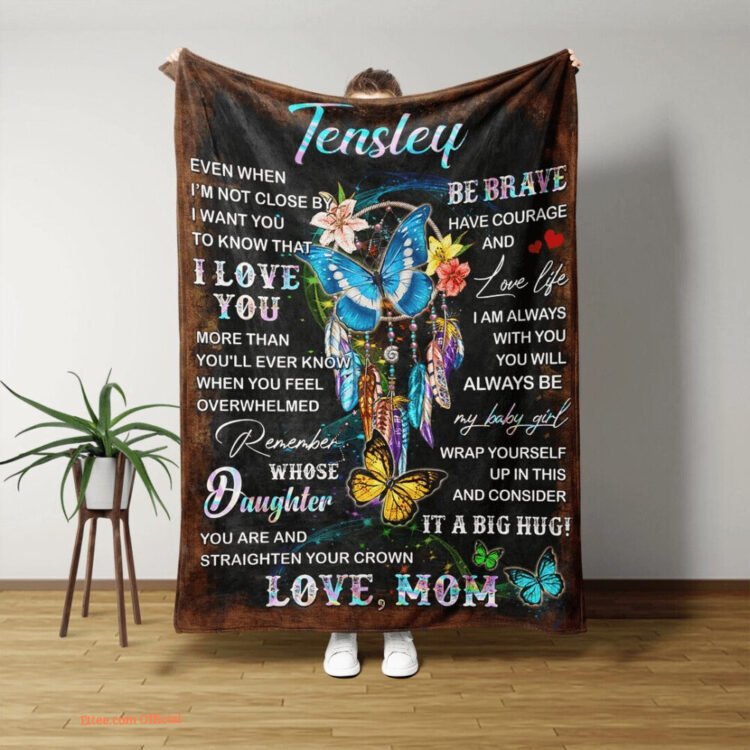 To My Daughter Quilt Blanket Personalized Name Dream Catcher Butterfly - Super King - Ettee