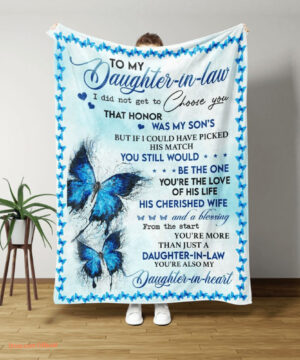 To My Daughter In Law Quilt Blanket Blue Butterfly. Foldable And Compact - Super King - Ettee