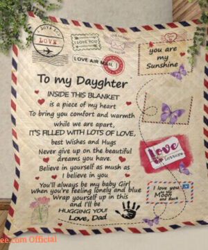 To My Daughter Love From Dad Hugging You Gift Quilt Fleece Blanket - Super King - Ettee