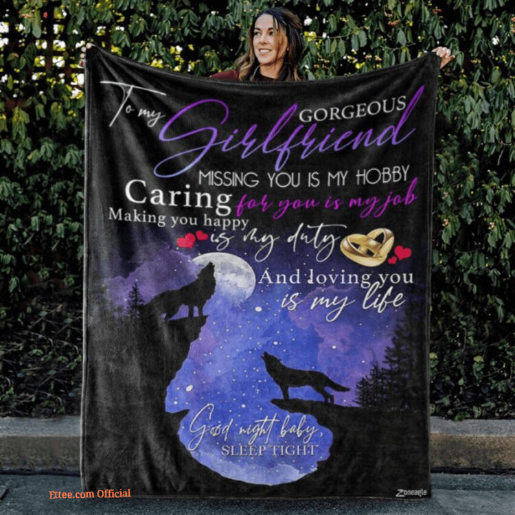 Valentine To My Girlfriend Missing You Is My Hobby Wolf Quilt Blanket - Super King - Ettee