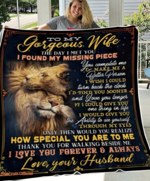 To My Gorgeous Wife From Husband Lion Love Fleece Blanket Gift Birthday For Wife - Super King - Ettee